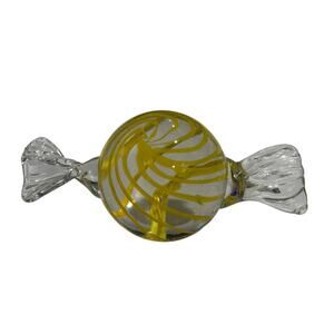 Art Glass Yellow Stripe Swirled Candy Twist Paperweight 8" x 5.5"